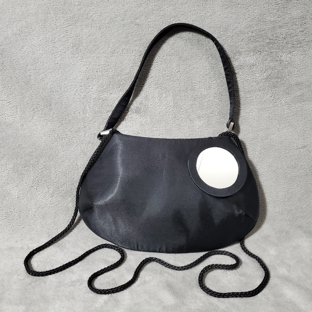 Metaphor Mini Satin Purse/Clutch/Crossbody w/attached Mirror Black